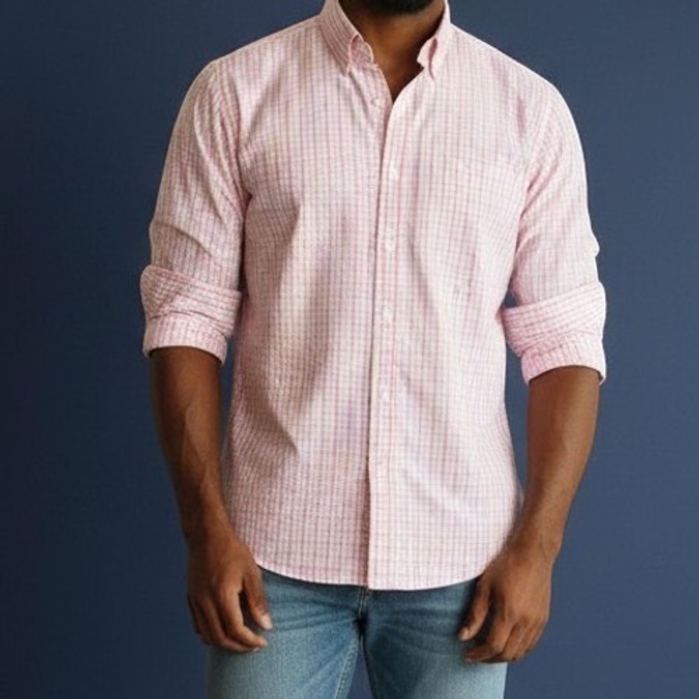 Michael Kors Button Down Shirt Mens 17 34/35 Pink Gingham Check Cotton Regular